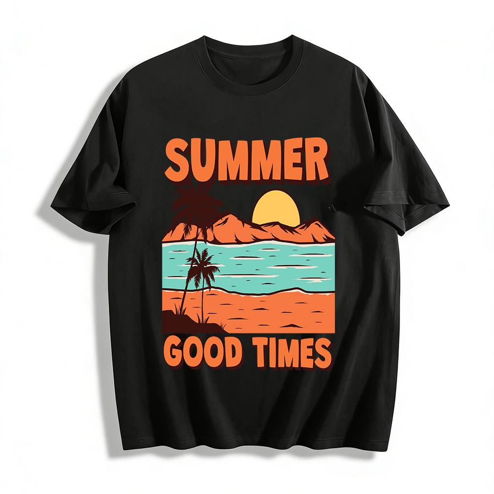 Summer Good Times Coconut Tree Coast Print Casual T-Shirt Pure cotton T-shirt XXS