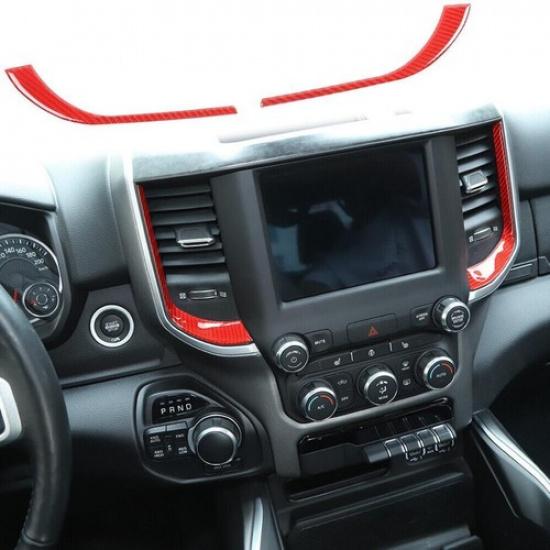 For 2019-2022 Dodge RAM 3500 Red Carbon Center Console Air Vent Trim Decor Strip