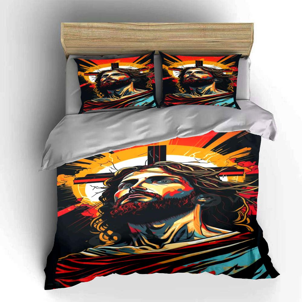 Jesus Artwork Bedding Set with Cross Pattern Bedding set (1 duvet cover, 2 pillowcases, duvet not included)