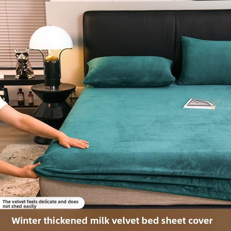 Winter Milk Velvet and Velvet Bed Sheet Single Mattress Cover Coral Velvet Thickened Bed Cover Single Full Package Bed Sheet Protective Cover