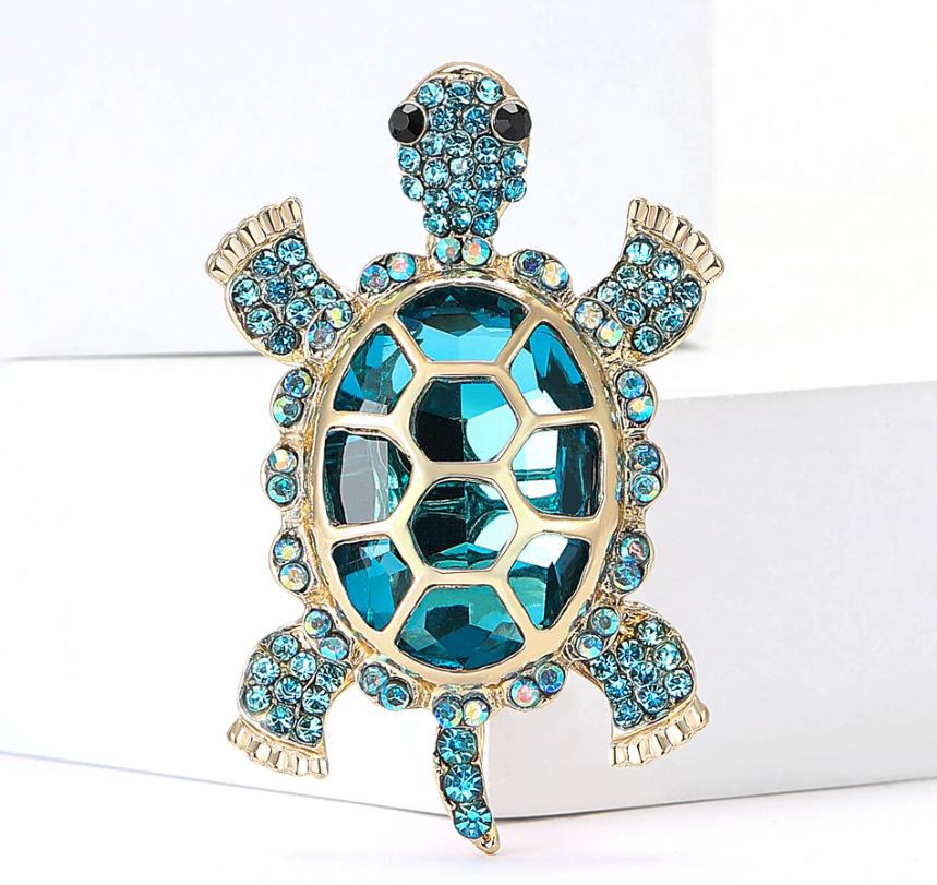 Elegancka Broszka Żółw z Cyrkoniami - Retro Uroczy Kształt Zwierzęcia, Unisex Akcesorium Biżuteryjne, Idealny Prezent Świąteczny