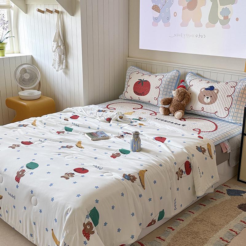 High-end Cartoon Ice Silk Summer Blanket for Bed Double Side Cool Feeling Silk Air Conditioning Quilt Lightweight Cooling Duvet