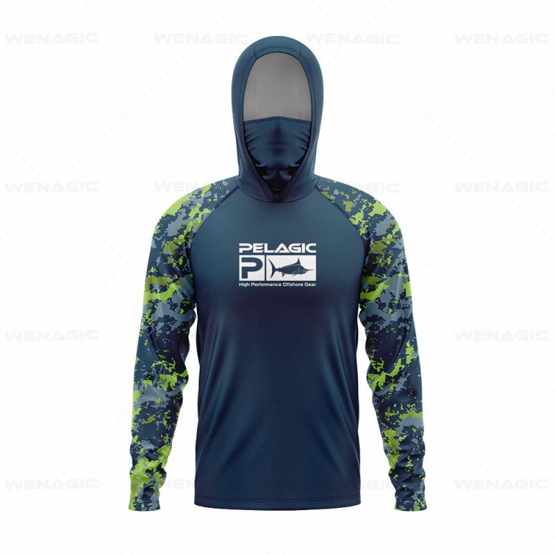 Camicia da pesca estiva da uomo con cappuccio, manica lunga, leggera e ad asciugatura rapida