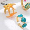 Layered Ring Set 4Pcs/Set Ocean Series Set, Multiple Styles Starfish Shell Design Versatile Finger Ring, Alloy Adjustable Stacking Rings for