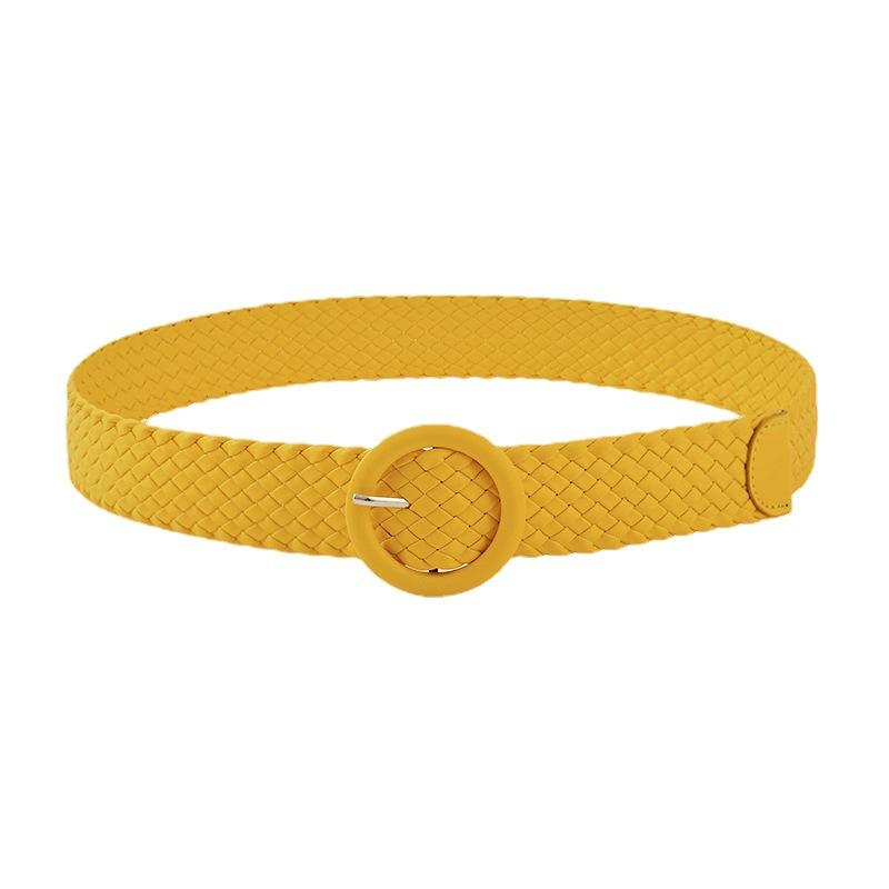 Ladies Bag Buckle Round Buckle Belt Woven Pu Belt Women'S Candy Color Decorative Women'S Wide Belt