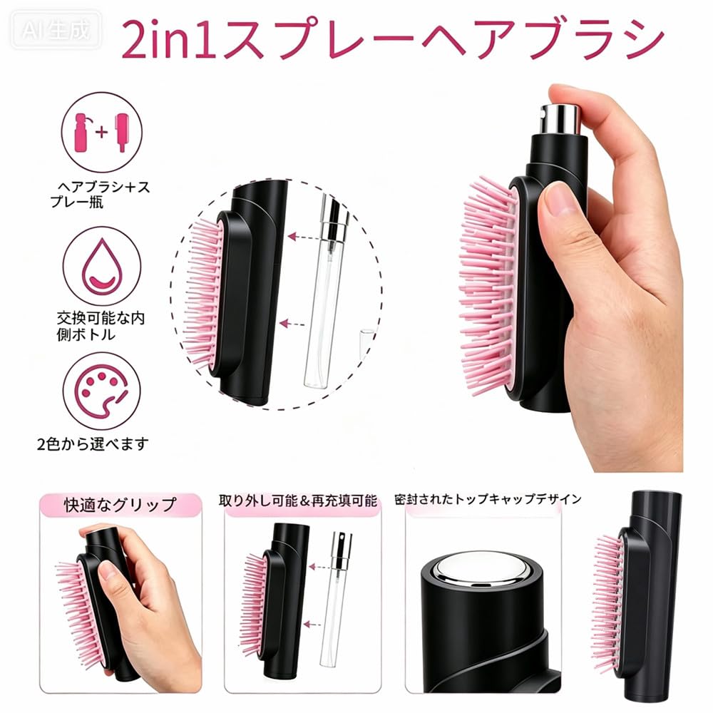 Atomizer Portable Hairbrush Travel Ultralight Mini Pocket Size Handheld Compact Comb Small Atomizer Comb Integrated for Hair Root Detangling Frizz