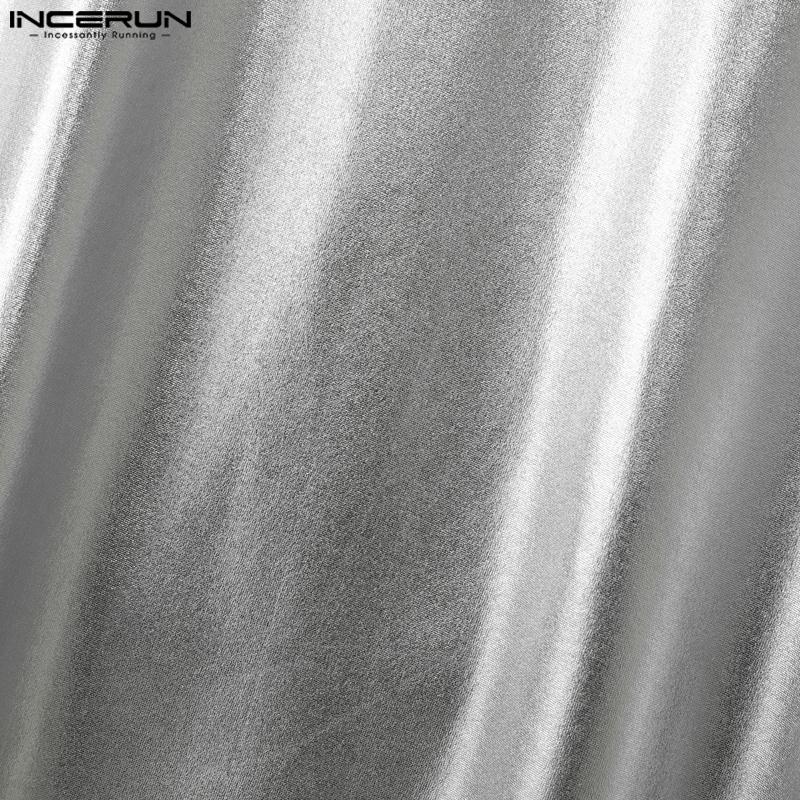 INCERUN Herren T-Shirts Mockneck Kurzarm Glitzer Lässige Figurbetonte Oberteile