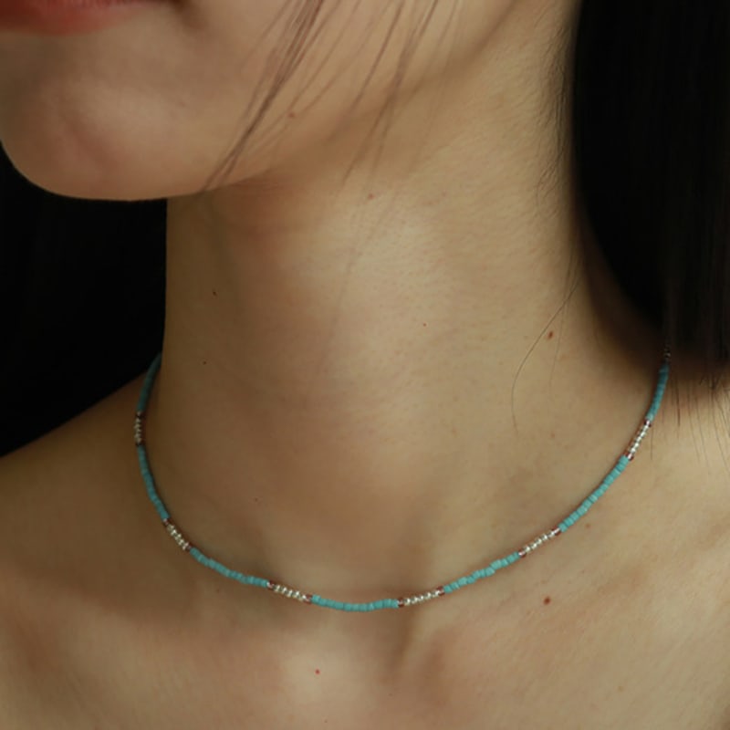 

Less is more blue mix glass beads necklace free