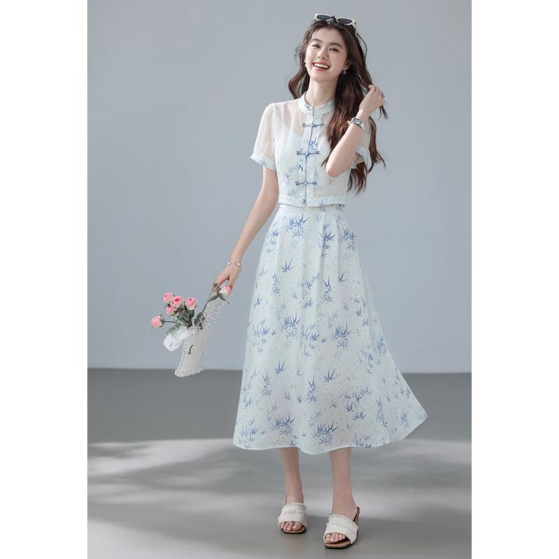 VICTORIA&VERA New Chinese Style Chiffon Jacket & Dress Set