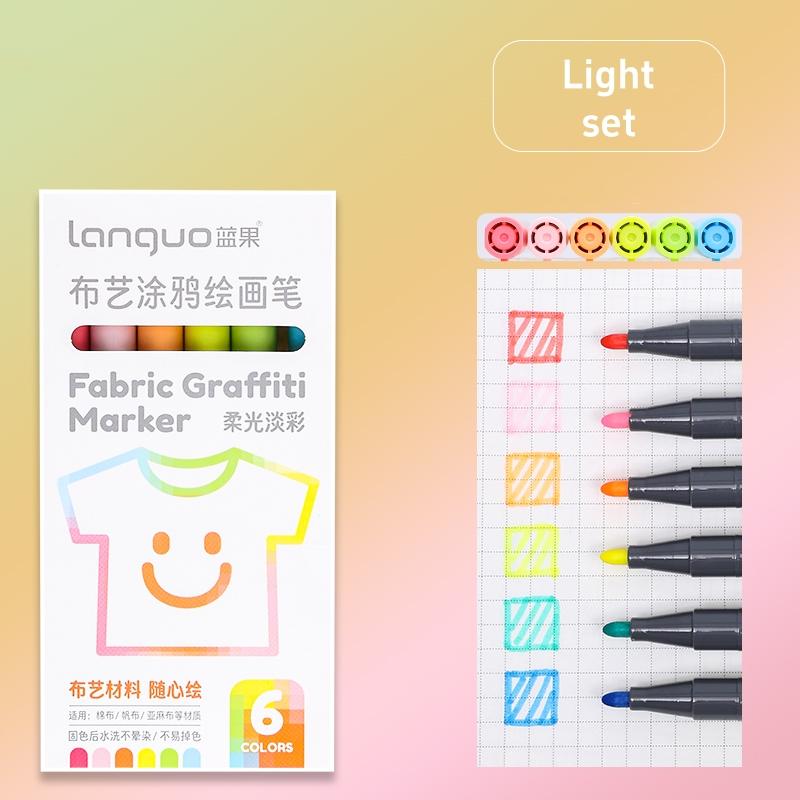 6pcs Fabric Graffiti Marker Pens Set Washable & Reusable Drawing for Cotton Canvas Linen DIY Paint School