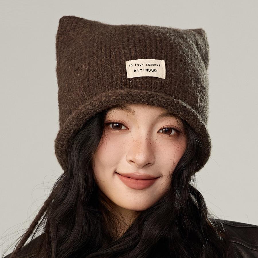 

Осенне-зимняя женская вязаная шапка теплая защитная шапка для ушей кофейный