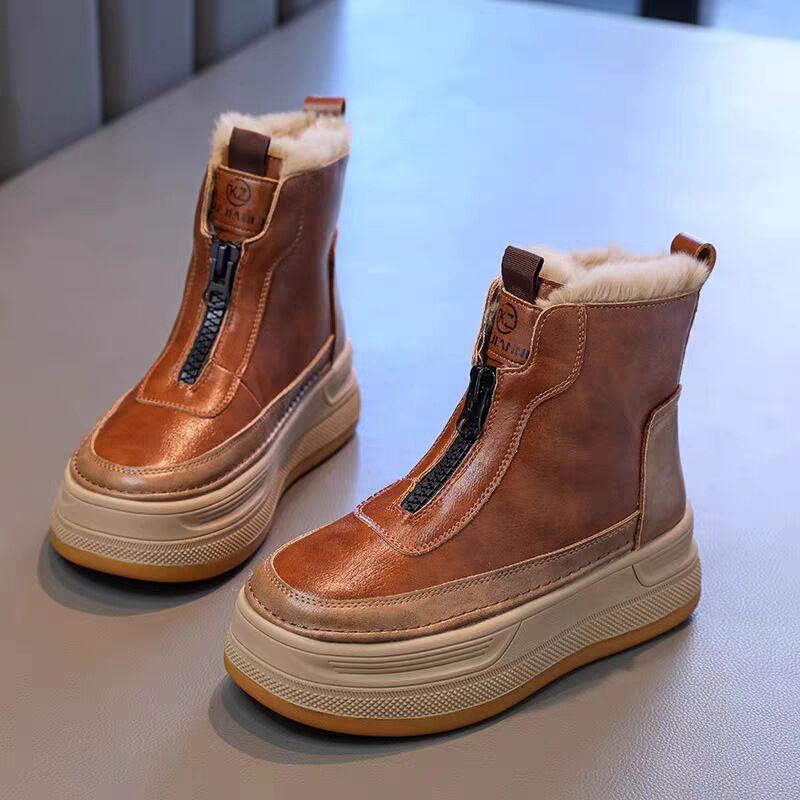 

Зимние флисовые ботинки для девочек 2025 Ботинки Мартина для девочек Детские короткие ботинки Хлопковые кожаные ботинки для девочек Зимние ботинки 38 коричневый