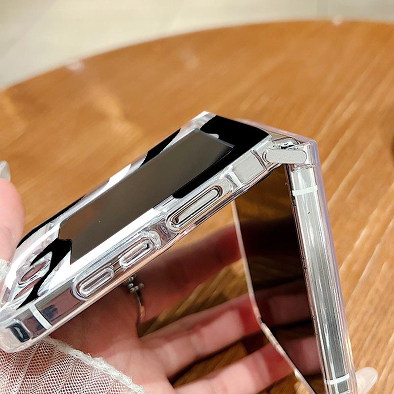 Transparent Soft Phone Case For Samsung Galaxy Z Flip 6 5 4 3 5G Flip6 Flip5 Flip4 Metal Buckle Wave Pattern Clear Folding Cover