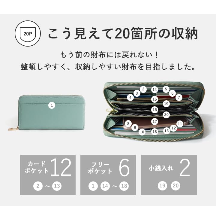 Style On Bag LIZDAYS Long Genuine Round Zipper Wallet, Anti-Skimming, Leather, Women's, (Dark Green) [Used]