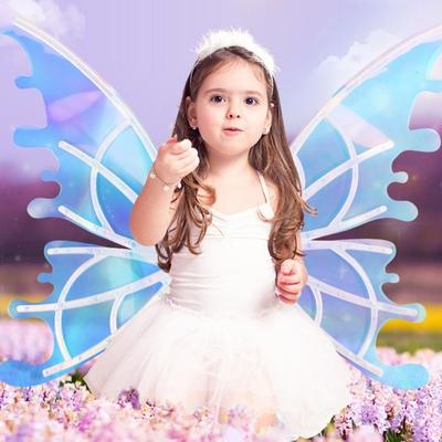 Electric Butterfly Wings with Light Rechargeable Kids Fairy Wing Set Halloween Glowing Angel Back Ornament Perform Costume for Parties