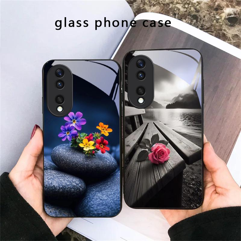 Small pebble flowers For Honor X5 Plus X30 X9c Smart X5b X9a X30 Max X50i 30 Pro 50 Pro 70 90 Smart 200 Lite Glass Phone Case