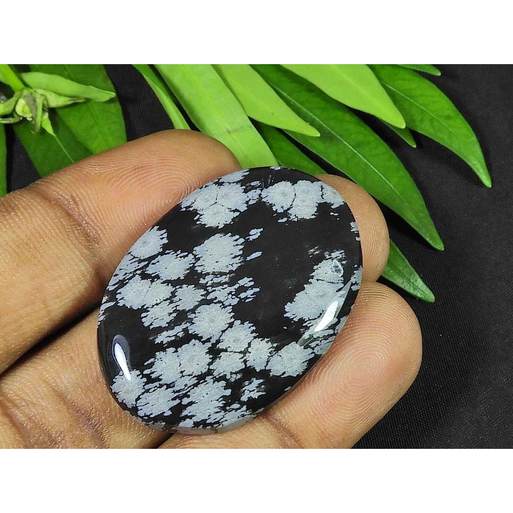 26X38X05MM Naural Snowflake Obsidian Oval Cabochon Loose Gemstone 43Cts. SK-3766