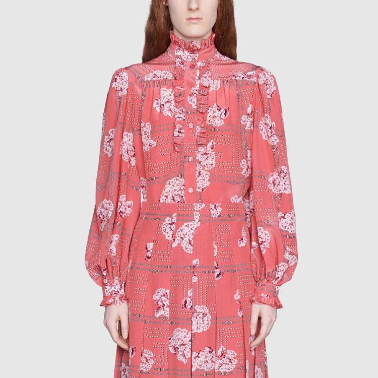GUCCI Shirts Women's Pink Stand Collar Moderate Other 664440-ZAGVZ-5841