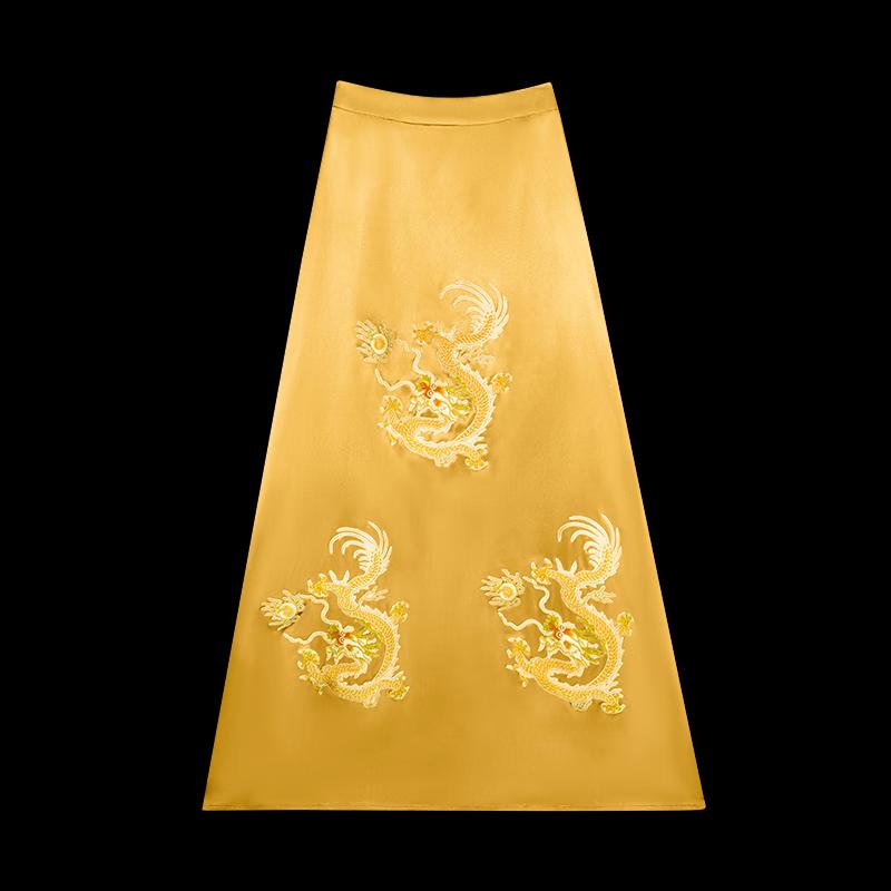 HECO New Chinese Style Embroidered Dragon Acetate Straight Skirt