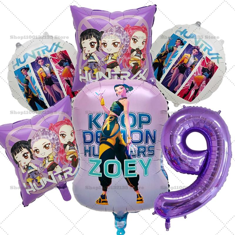 Kpop Demon Hunters Girl Birthday Balloons Decoration RUMI ZOEY MIRA Number Round Balloons Set Party Supplies Baby Shower Gift