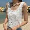 2026 New Korean Style Sweet Temperament Crochet Camisole Summer Vintage Solid Color Sleeveless Top Versatile Casual Vest for Women