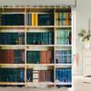 3D-gedruckte Badezimmergardinen Nordischer Retro-Stil Bücherregal Duschvorhang mit Haken Heimdekoration Wasserdichtes Gewebe Duschwand