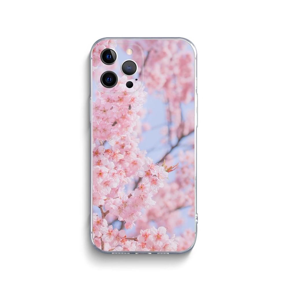 Pink Sakura Phone Case For iPhone 15 14 13 12 11 Pro Max Xs Xr X 7 8 Plus 12 13 Mini Silicone Clear Cover