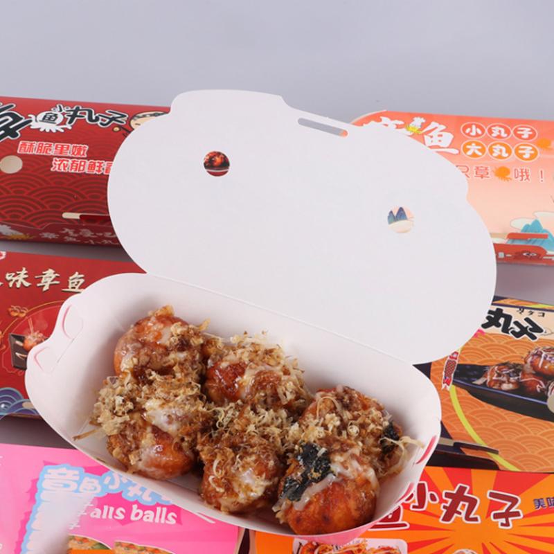 100Pcs Disposable Cartoon Octopus Ball Packaging Box Japanese Street Food Takoyaki Takeaway Snack Packing Container Party