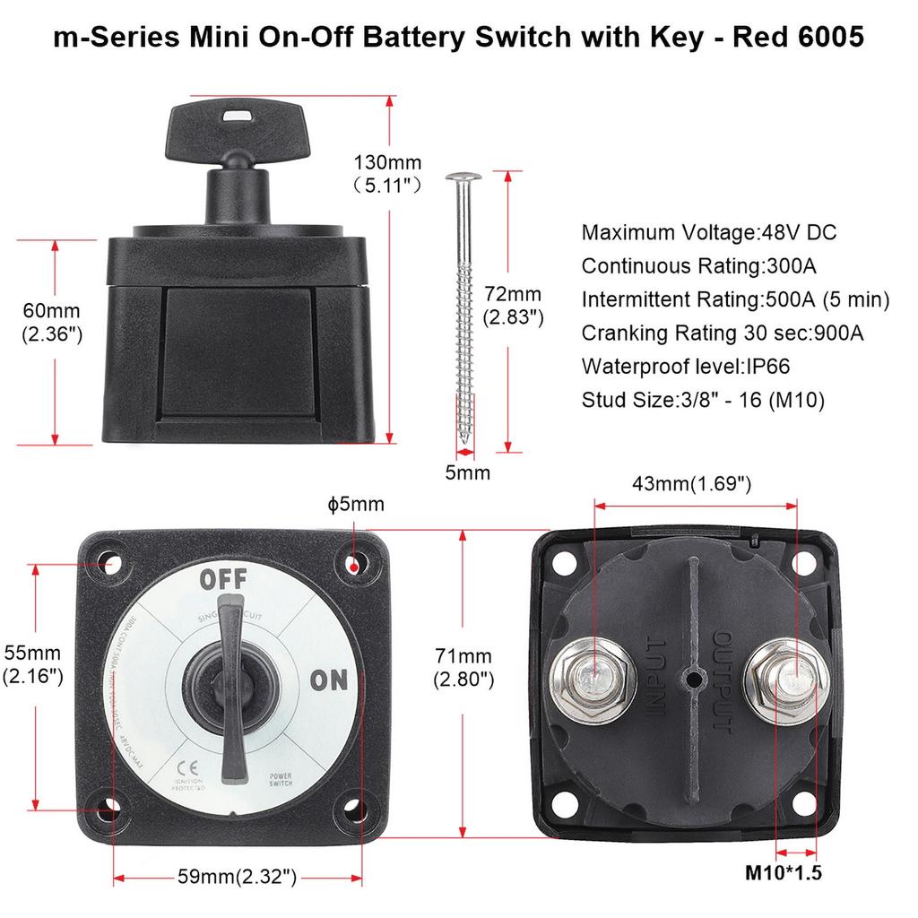 300A DC 48W Single Battery 2 Position Mass Switch With Locking Key Marine Isolator Disconnect Rotary For Camping RV Truck Boat