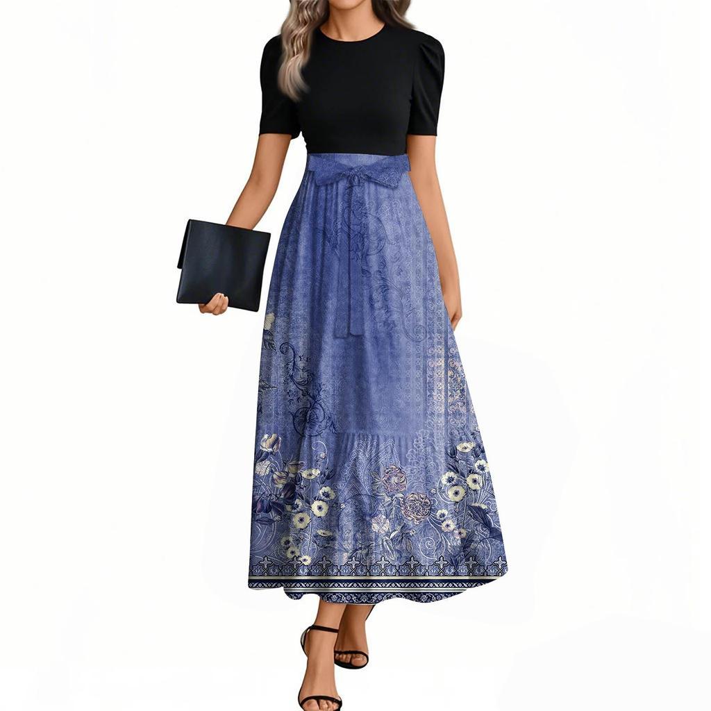 Women's Floral Print High Waist Fashionable And Elegant Dress