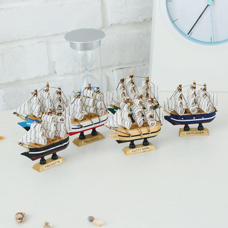 2pcs Mediterranean Style Boat Ship Wood Crafts Party Home Room Decoration Ornaments Light Grey