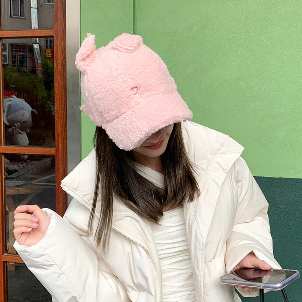 Rabbit Ear Plush Baseball Cap for Teens Girl Autumn Winter Berber Fleece Baseball Hat Fashionable Peaked Hat for Women