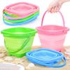 Collapsible Bucket Beach Toys for Kids, 3Pcs Silicone Foldable Pail Beach Accessories Sand Toys for Sandbox Camping Outdoor Toys Summer Outside Beach