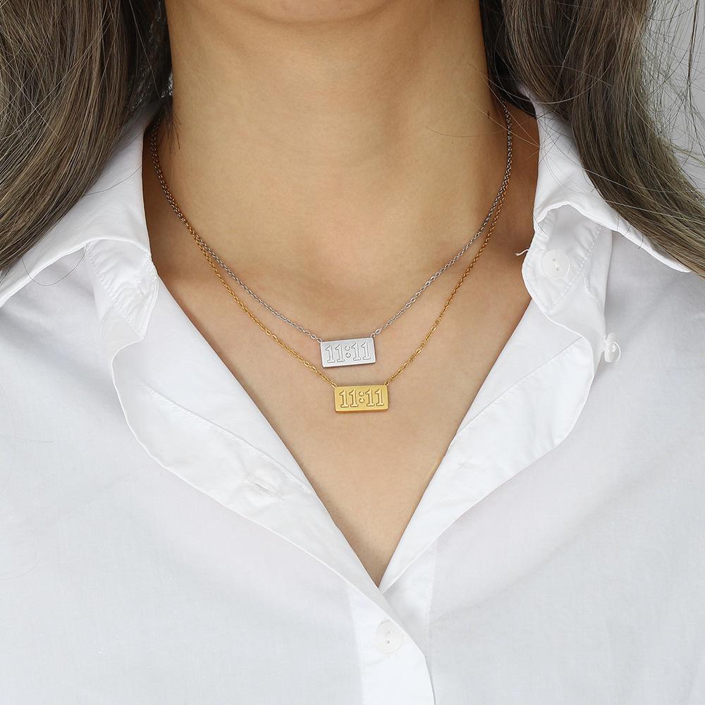 Tainless Steel Necklace "11:11"digit Square Stainless Steel Pendant Stainless Steel Gold Silver Color Tarot Necklace