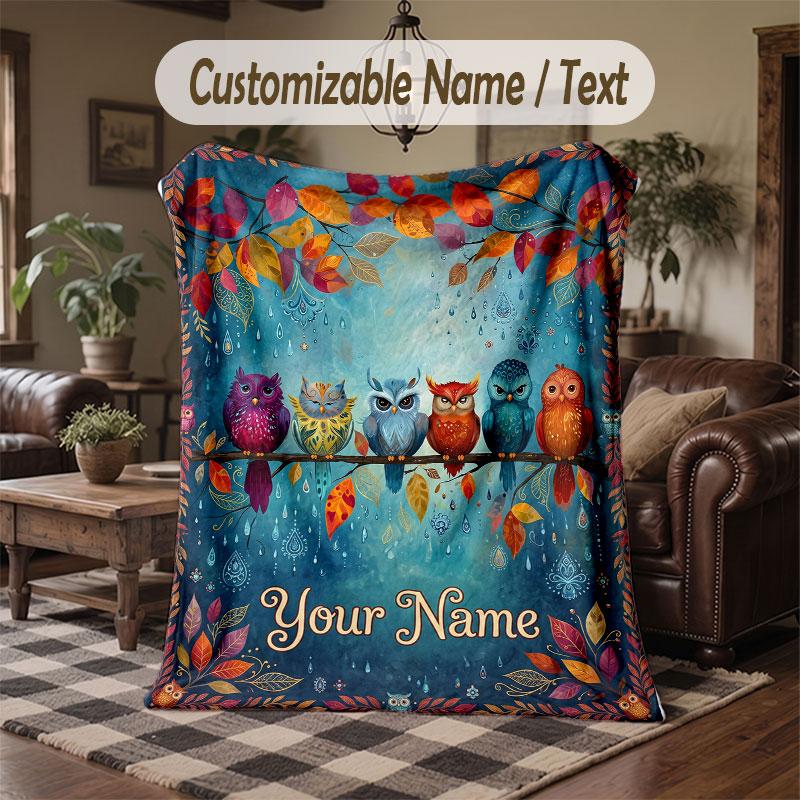 Birds Theme Throw Blanket Custom Name Text Personalized Blanket Soft Cozy Blanket for Home Sofa Bed