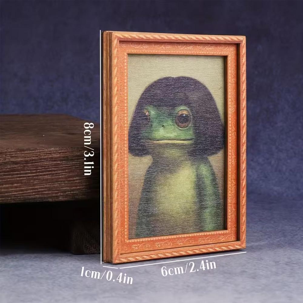 

Funny Fridge Magnet Frog Refrigerator Sticker Wood Artistic Photo Framed Creative Frog Small Magnets Decoration Cute Retro Decor
