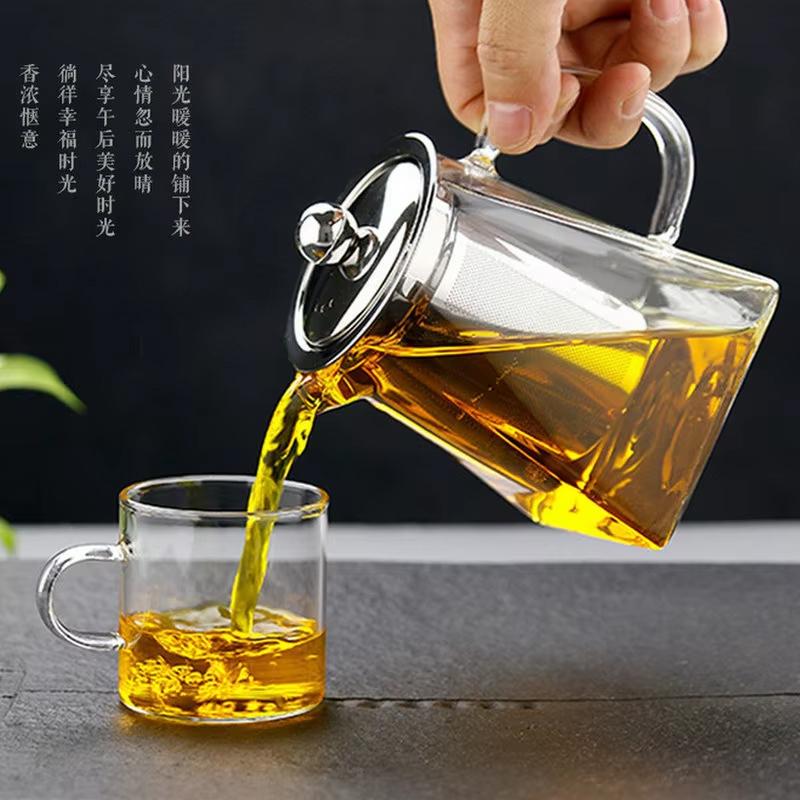 New Heat Resistant Glass Teapot With Stainless Steel Infuser Heated Container Tea Pot Good Clear Kettle Square Filter Baskets