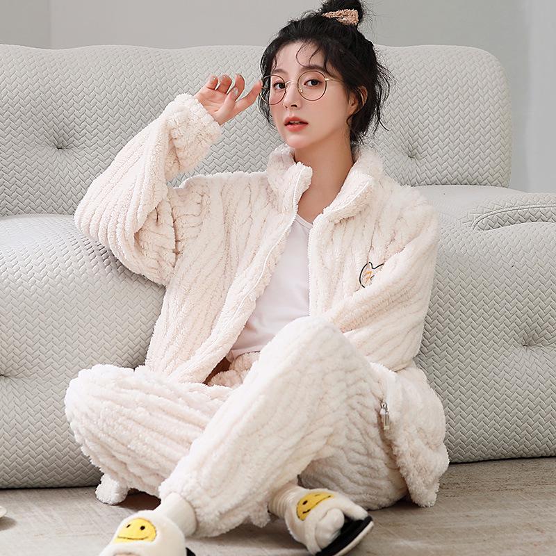 

Комплект пижамы из кораллового флиса для пар, для женщин и мужчин, теплый и утолщенный, осенне-зимний, больших размеров L