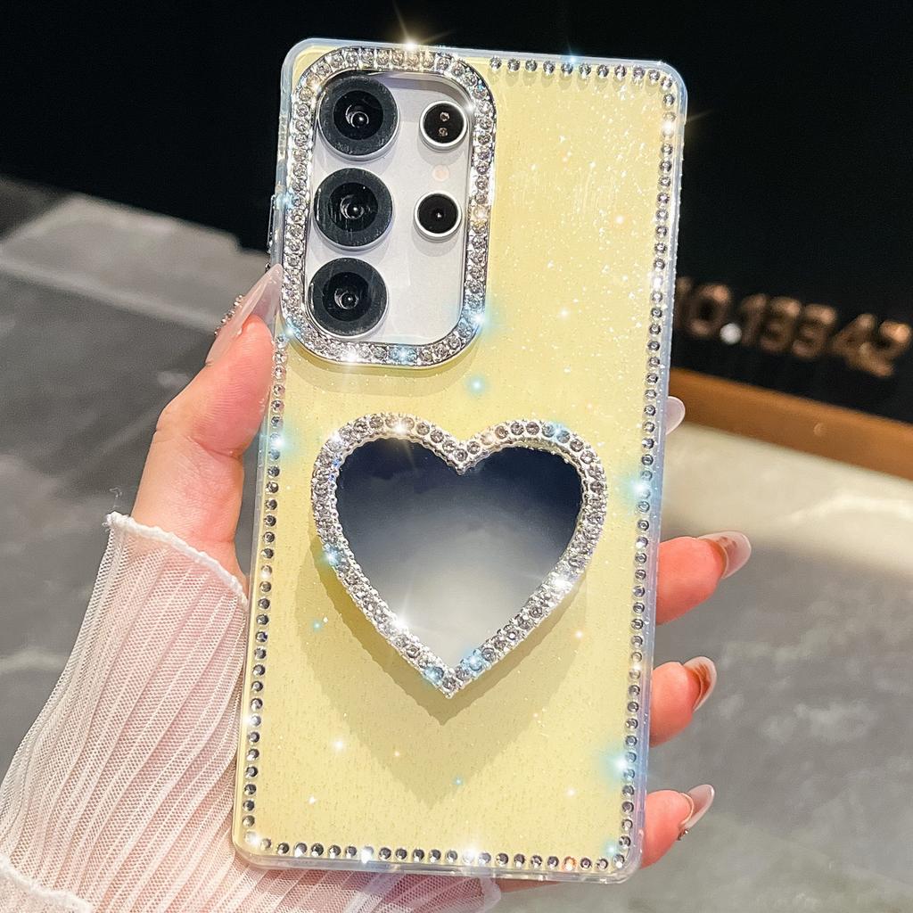 A37 Love Mirror Holder Suitable for Samsung S26Ultra Mobile Phone Case Flash Diamond S25 Flash Powder A56 Jacket