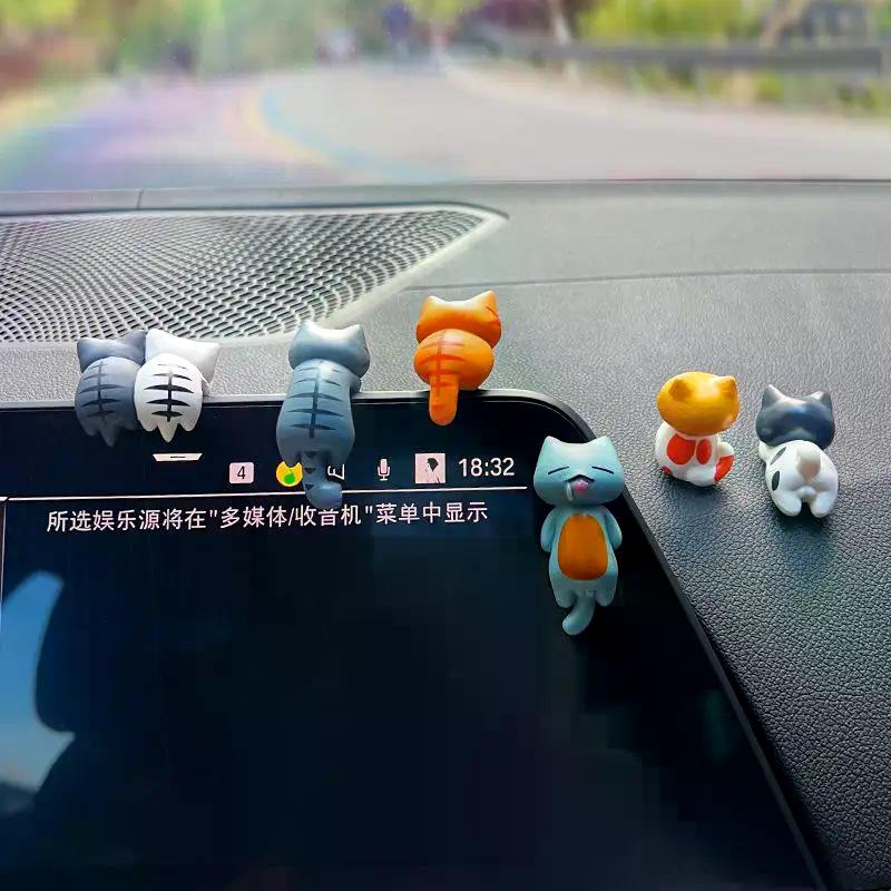 6 Stück Niedliche Mini Cartoon Katze Ornamente, Auto Bildschirmecken Dekoration, Katze Mikrolandschaft Modell Niedliche Auto Accessoires Geschenke
