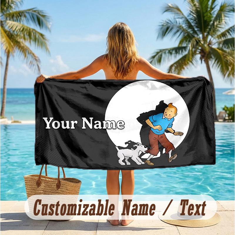 Custom Text Beach Towel, Soft Absorbent Swimming Multi-use TowelTintin