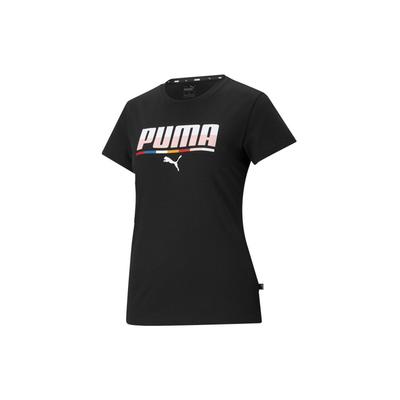Puma Mehrfarbiges Logo Sportlich Lässig Atmungsaktiv Buchstabendruck Rundhalsausschnitt Kurzarm T-Shirt Damen Oberteile Schwarz 845603-01