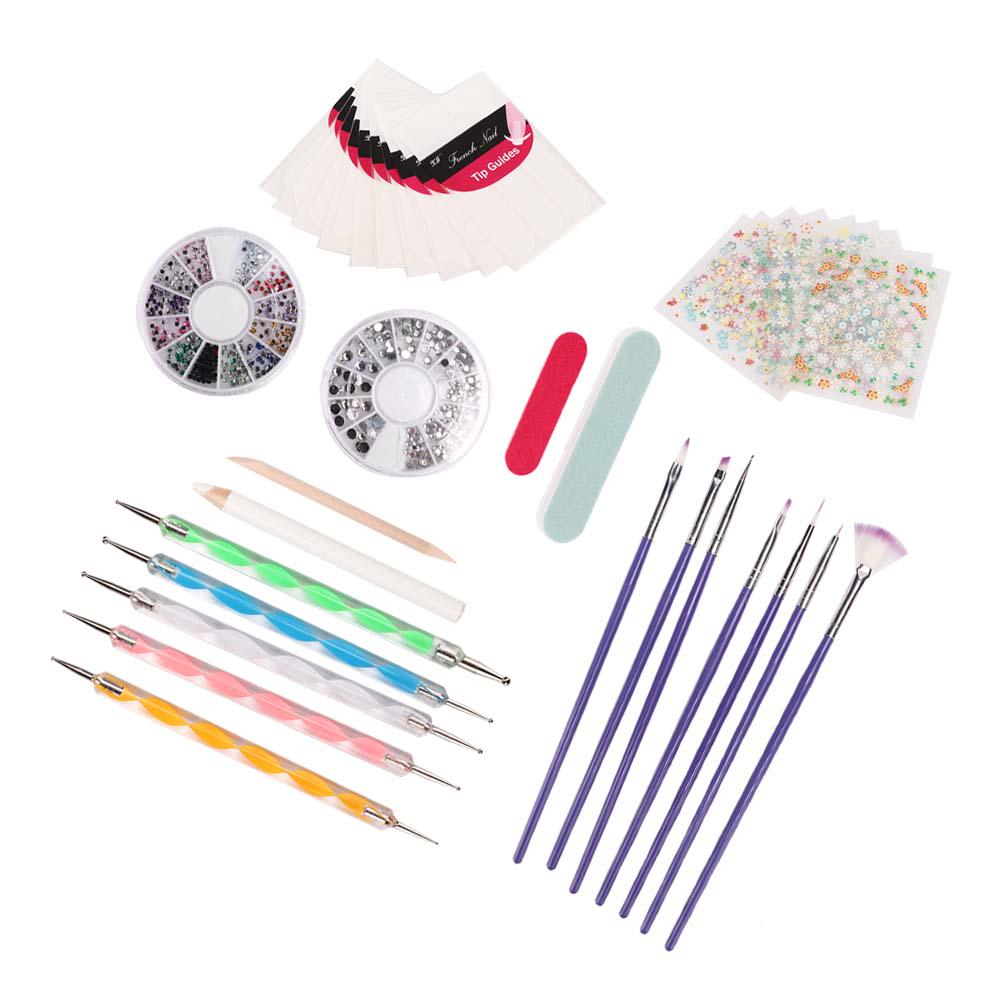 

Кисть для рисования на ногтях Ручка для нанесения точек Пилочка для ногтей Наклейка Полировочный блок Набор маникюрных инструментов