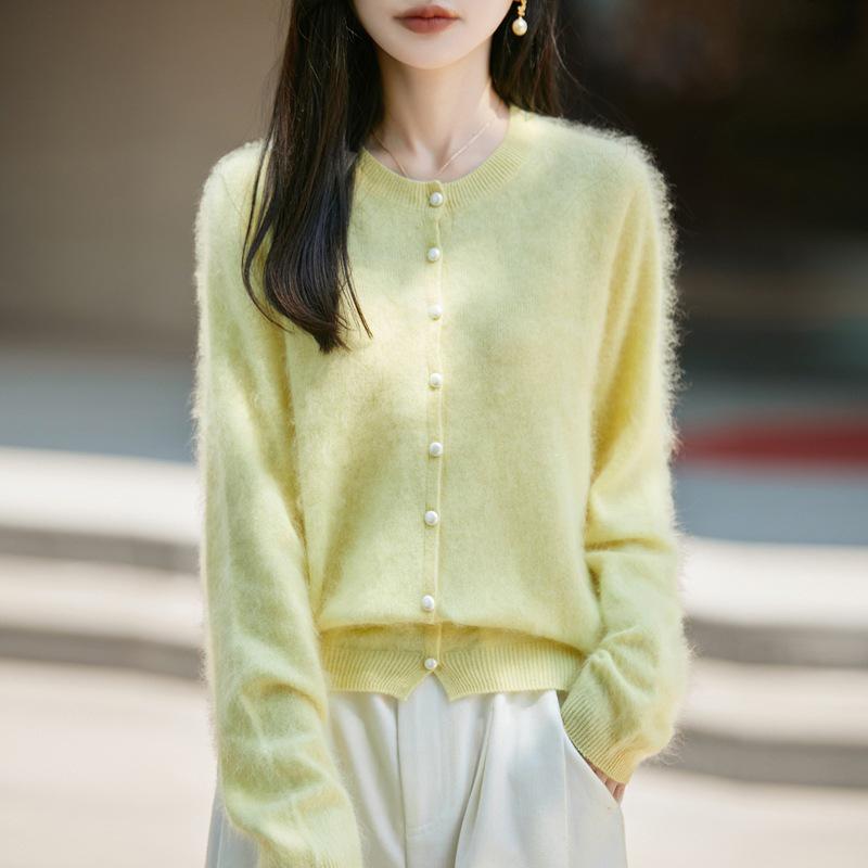 Women's Autumn/Winter Brushed Wool Knit Cardigan - Versatile Round Neck Sweater