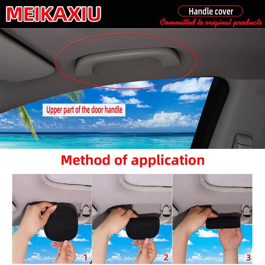 Two Sets of PU Leather Checkered Embroidered Handle Cover for Steering Wheel, Interior Pull Glove, Automotive Decoration Item