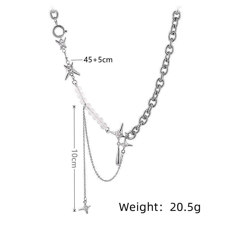 1 Stück Silber Halskette Damen Licht Luxus Punk Stil Teardrop Mansarde Quaste Anhänger Handperlen O-förmige runde Kette Schmuck