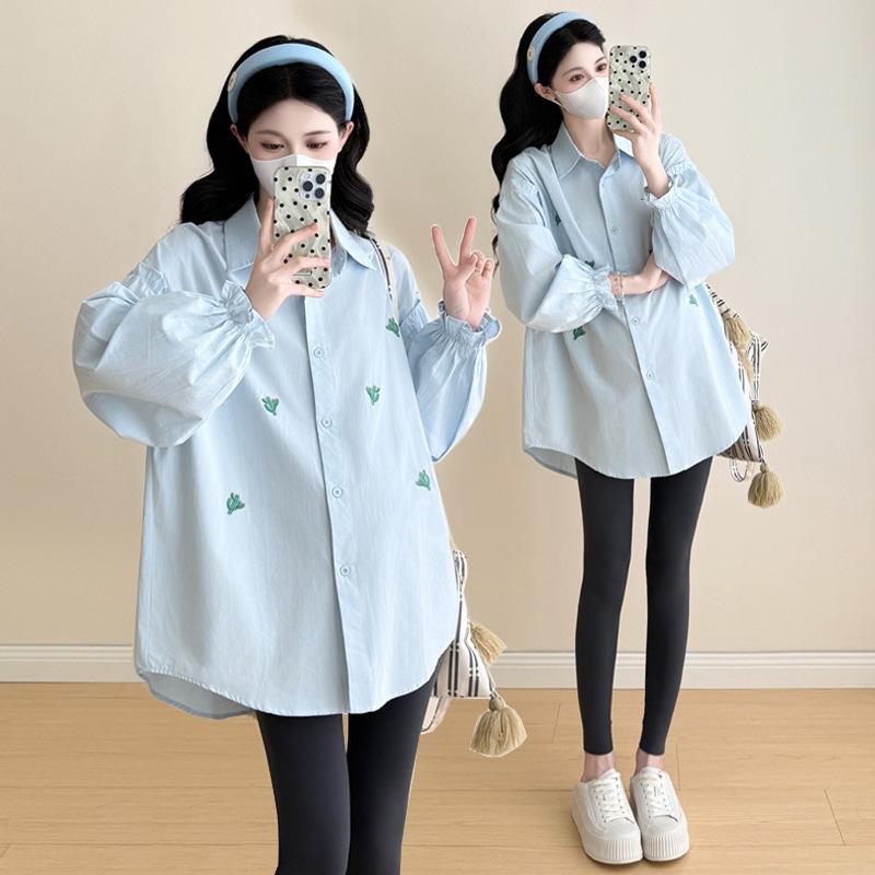

Maternity Fall 2025 Long Sleeve Doll Shirt - Trendy Autumn Fashion for Moms L синий