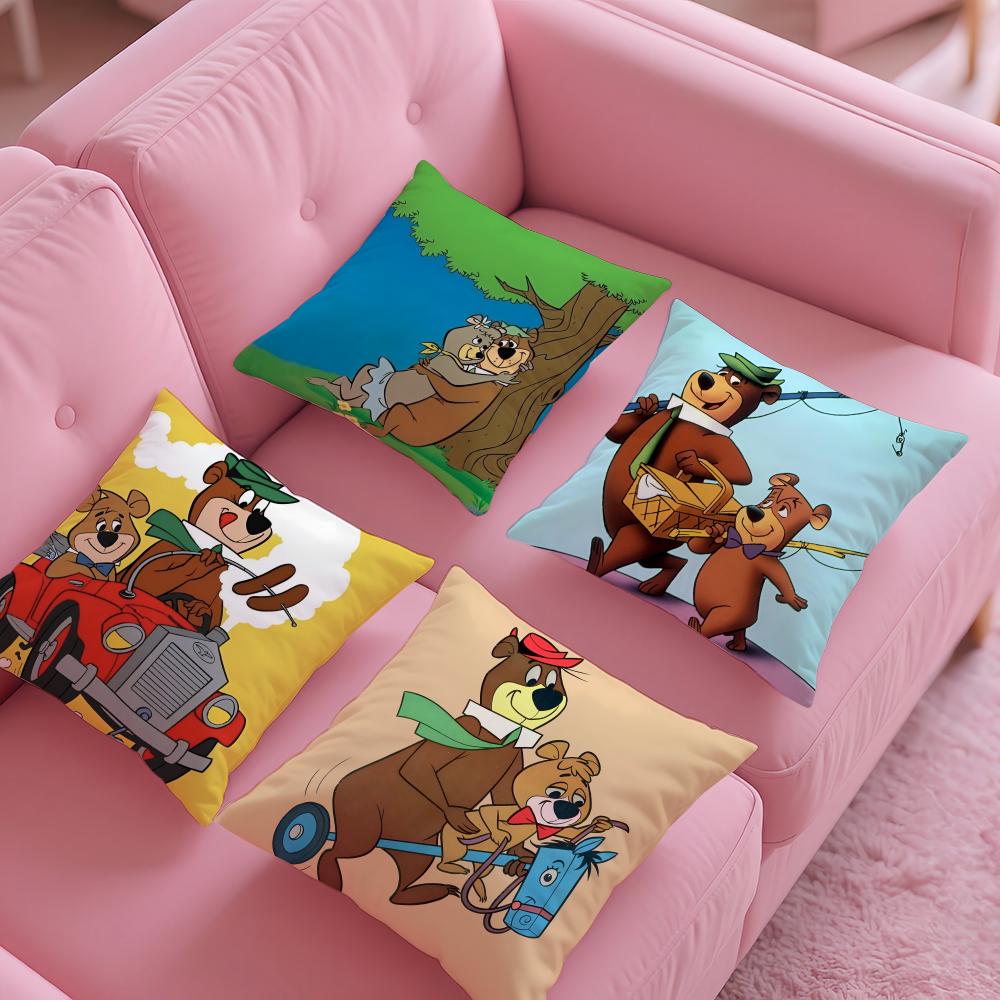 Cartoon Characters Yogi BearC Pillow Case Silky Short Plush with Invisible Zipper Dustproof Sofa Cushion Cover for Home Decor