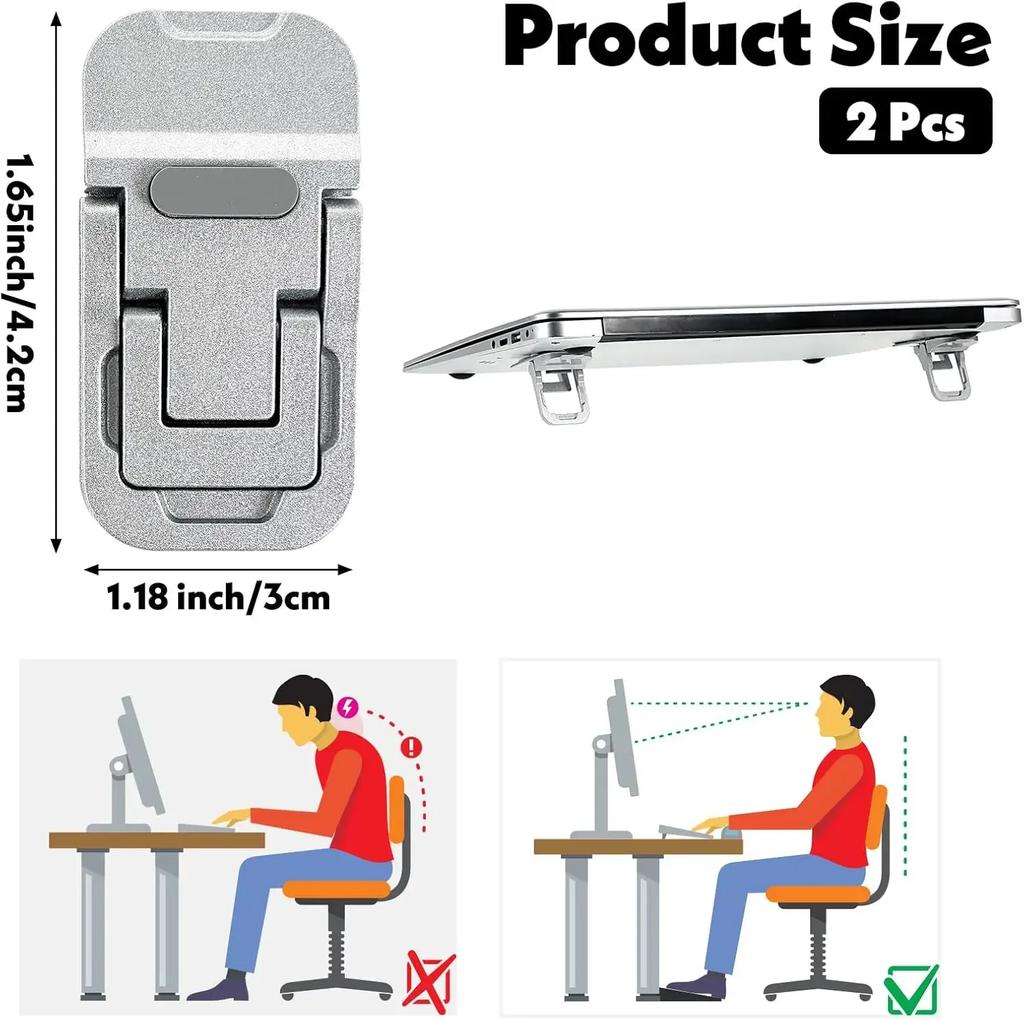 2pcs Large Zinc Alloy Foldable Laptop Stand, Portable Keyboard Riser with 2 Adjustable Angles, Invisible Self-Adhesive Design