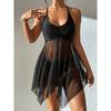Einfarbiger Zweiteiliger Badeanzug mit Bügeln und Rückenausschnitt, Bikini-Set mit Herausnehmbaren Polstern für Damen KTY